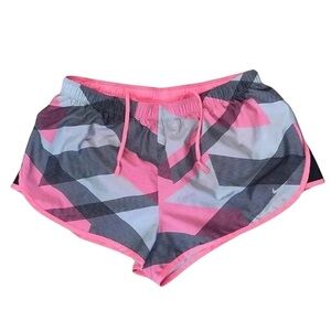 Nike Pink and Gray Striped Running Drawstring Waist Shorts-Size Medium